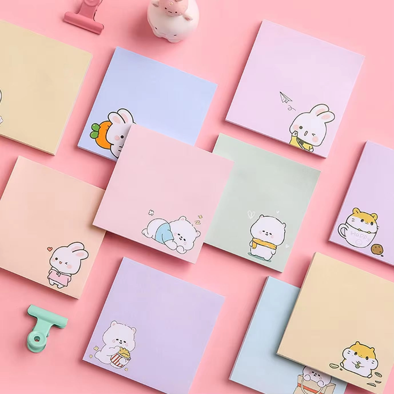 Cute Bunny Cartoon Sticky Notes Memo Pads for School, Office & Journaling