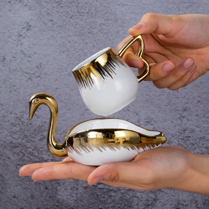 Luxury Golden Swan Ceramic Cup Gift Set Pack of 6