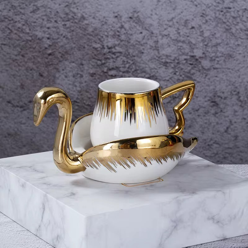 Luxury Golden Swan Ceramic Cup Gift Set Pack of 6