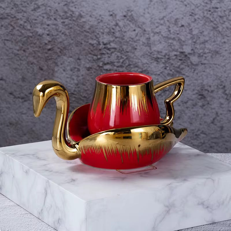 Luxury Golden Swan Ceramic Cup Gift Set Pack of 6