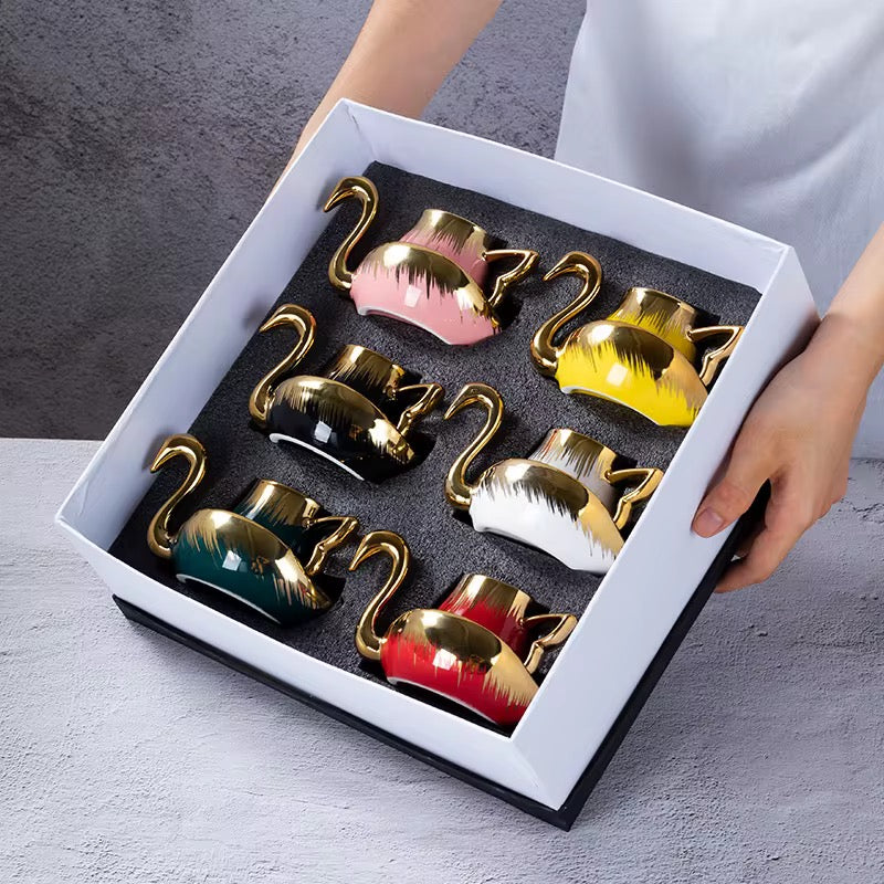 Luxury Golden Swan Ceramic Cup Gift Set Pack of 6
