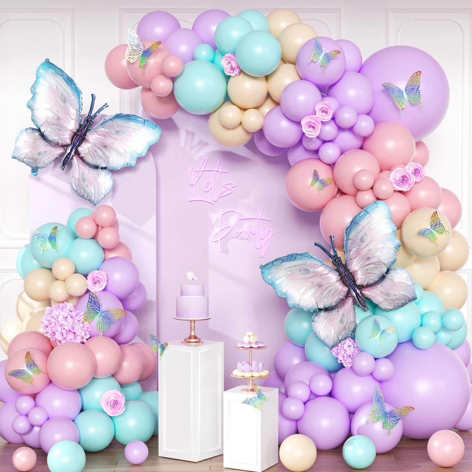 123PcsDecoration Butterfly Theme Pastel Balloon Arch Kit Set