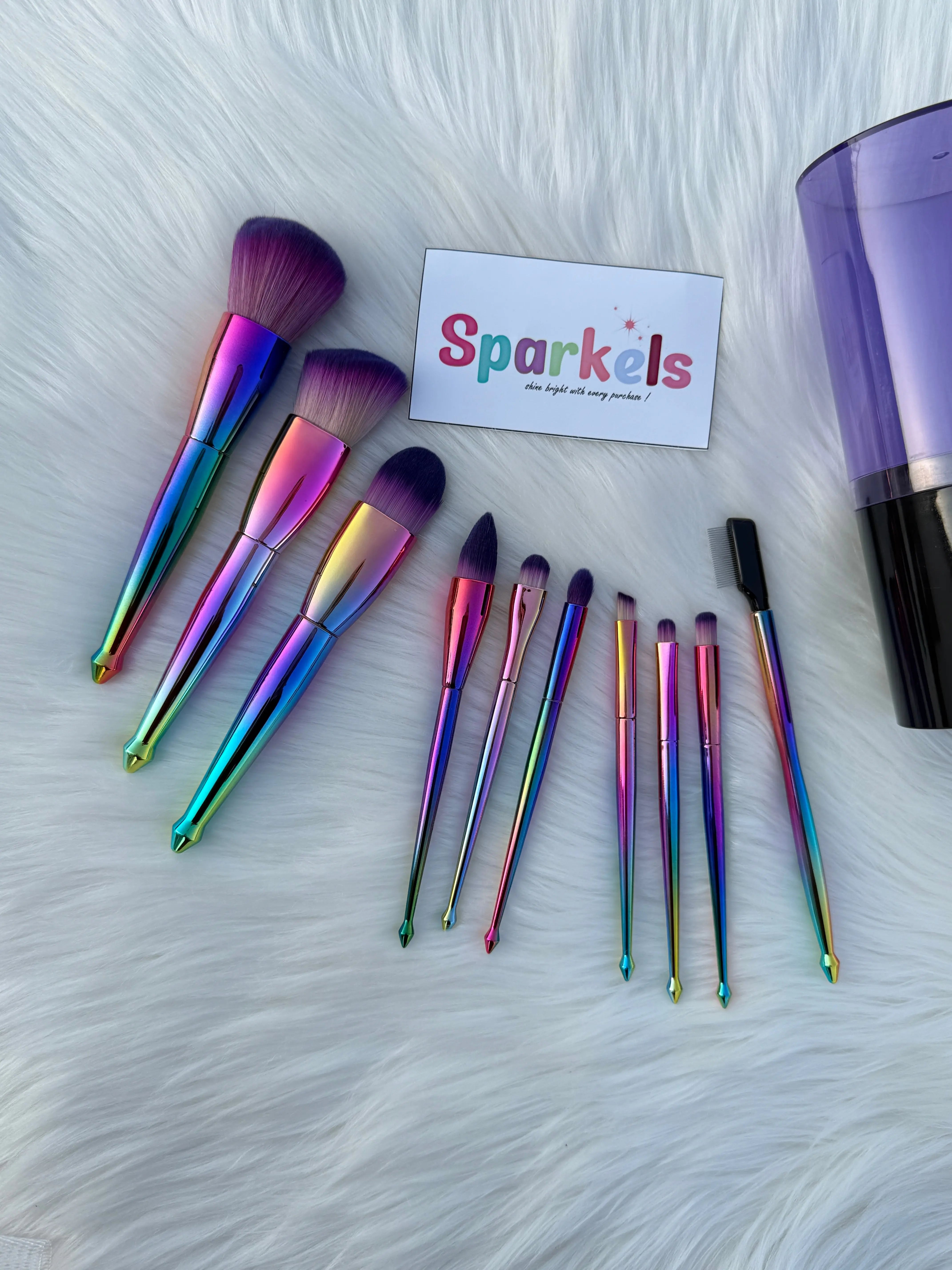 Rainbow Makeup Brush Set 10-Piece Professional Soft Bristle Kit Sparkels  Sparkels