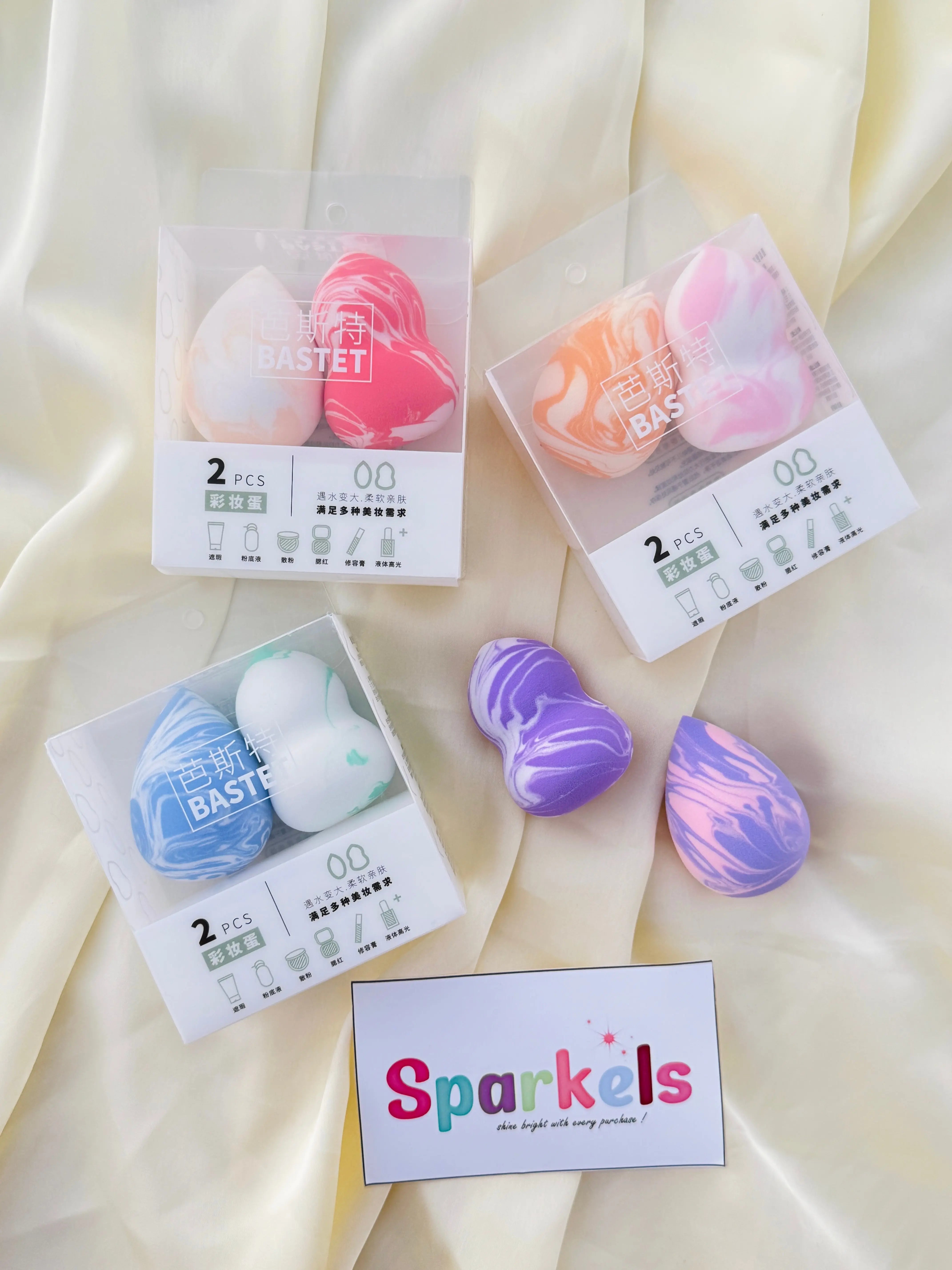 BASTET Marble Beauty Sponge Set – 2-Piece Makeup Blenders (Assorted Colors) Sparkels  Sparkels