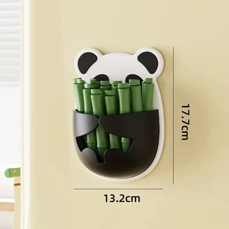 Cute Panda Wall-Mounted Storage Organizer Self-Adhesive Multi-Purpose Hanging Storage Pocket