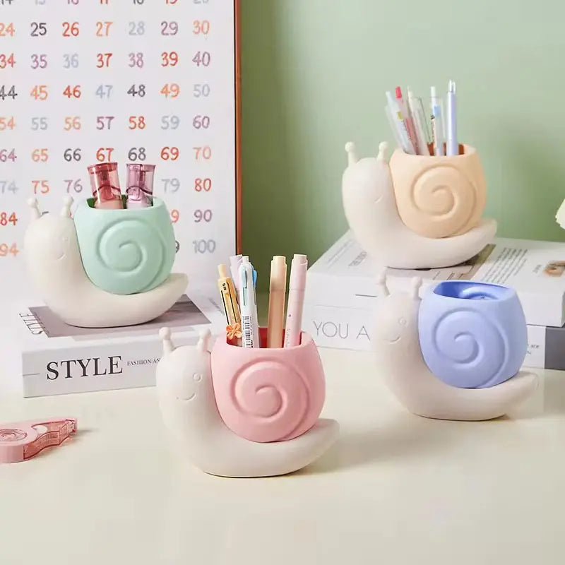 Cute Snail Pen Holder Organizer Pastel Desk Storage Container for Stationery & Accessories
