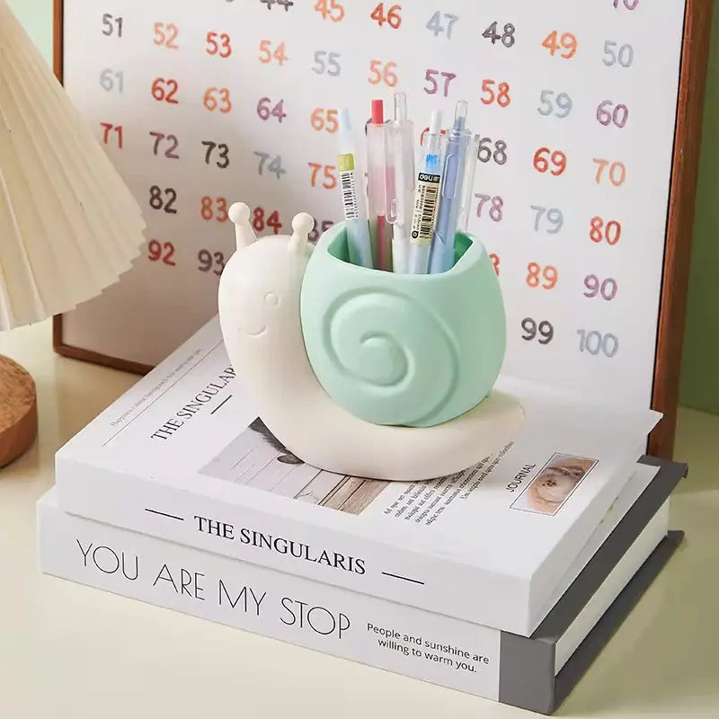 Cute Snail Pen Holder Organizer Pastel Desk Storage Container for Stationery & Accessories