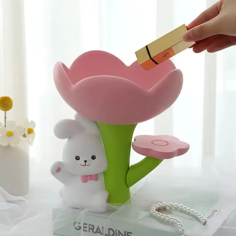 Cute Bunny Flower Jewelry Tray Decorative Desktop Organizer for Accessories & Small Essentials