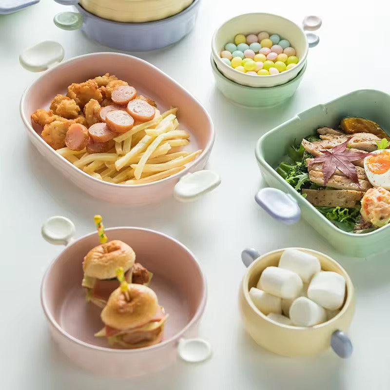 Pastel Ceramic Baking Dish with Handles Cute Oven-to-Table Serving & Casserole Tray