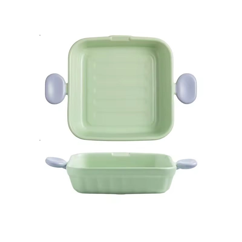 Pastel Ceramic Baking Dish with Handles Cute Oven-to-Table Serving & Casserole Tray