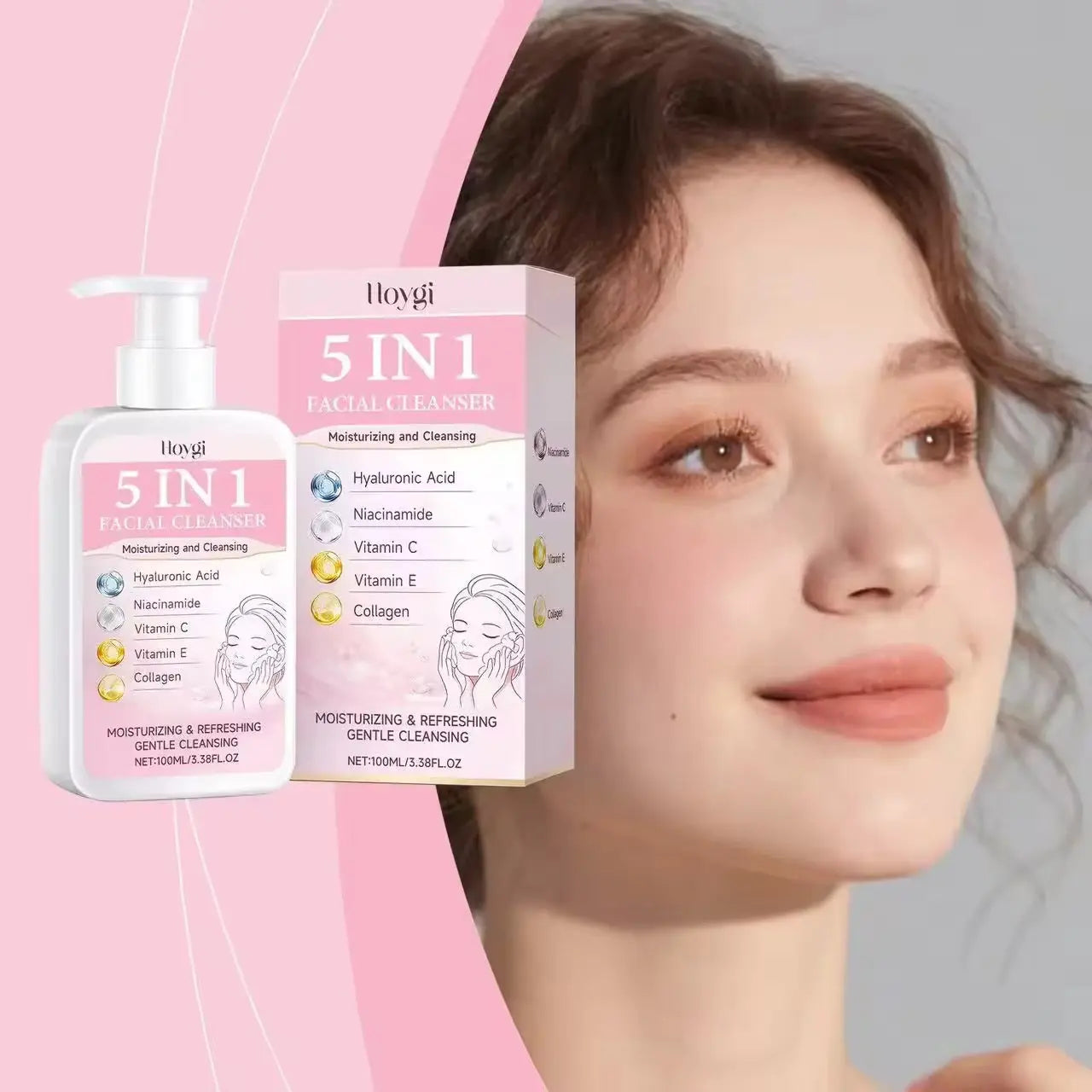 Hoygi 5-in-1 Hydrating Facial Cleanser Hyaluronic Acid, Niacinamide, Vitamin C, Vitamin E & Collagen Face Wash (100ml)