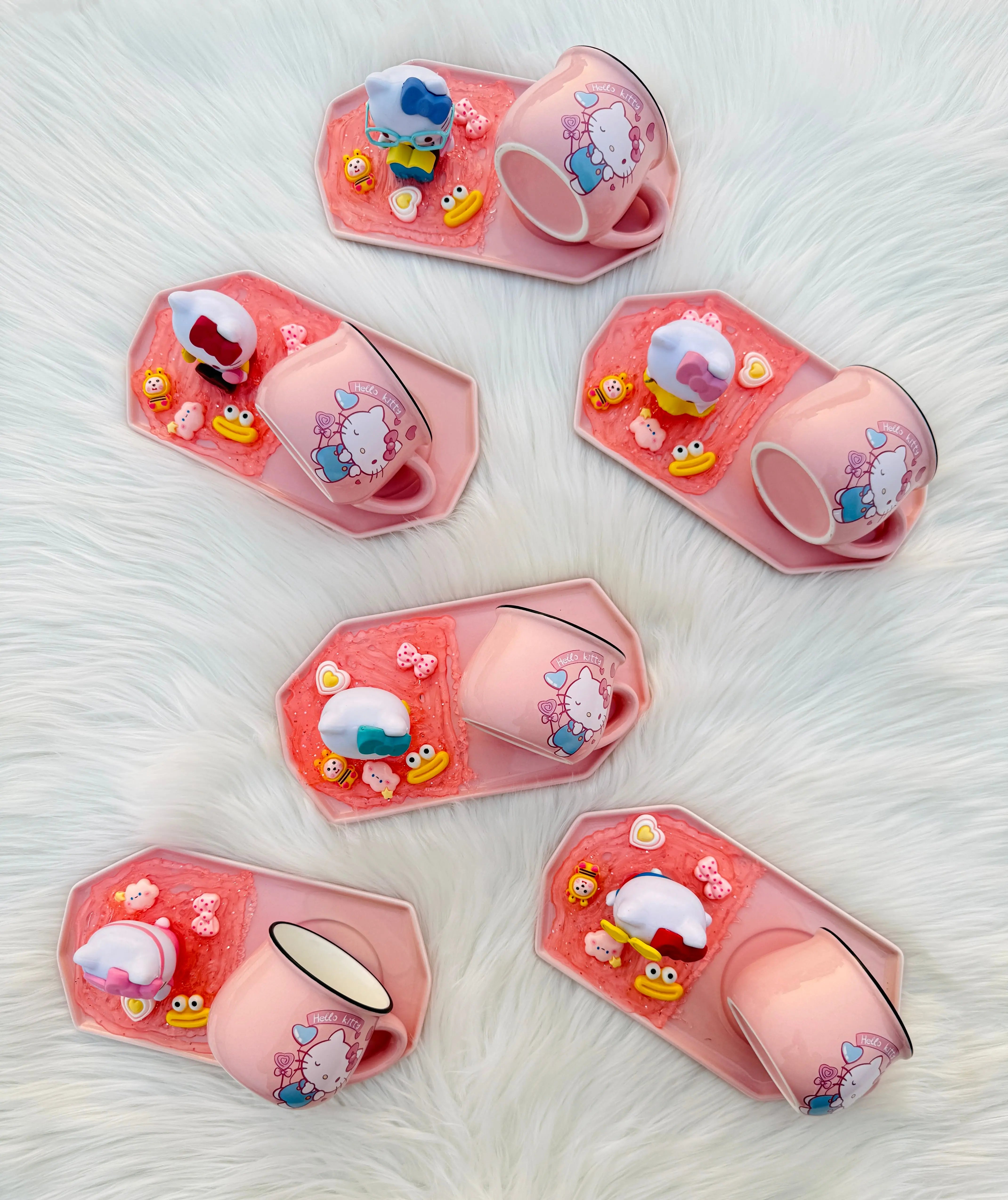 Kawaii Character Mug & Snack Plate Set Pink Cute Ceramic Drinkware Sparkels  Sparkels