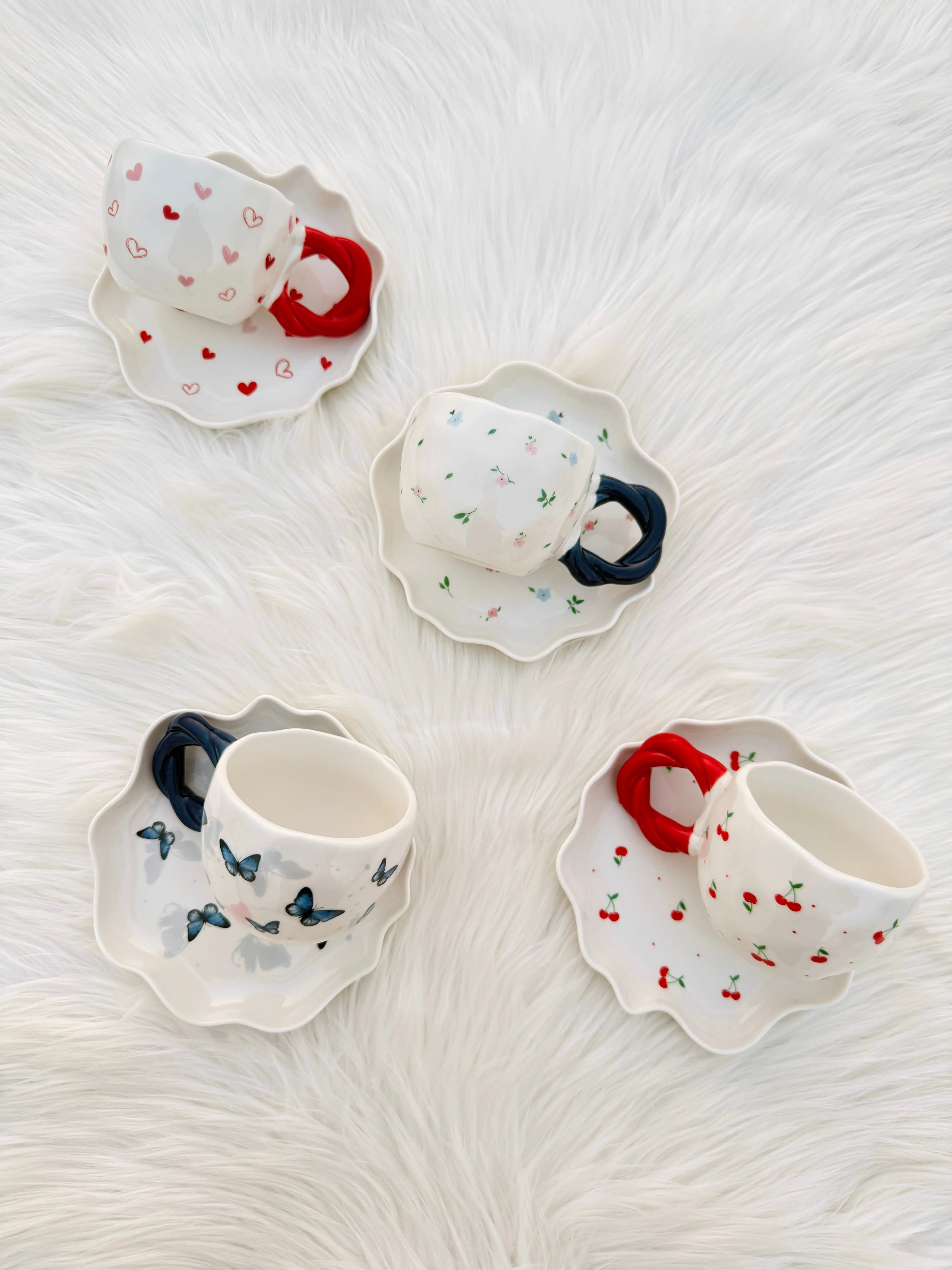Patterned Ceramic Cup & Scalloped Saucer Set Sparkels  Sparkels