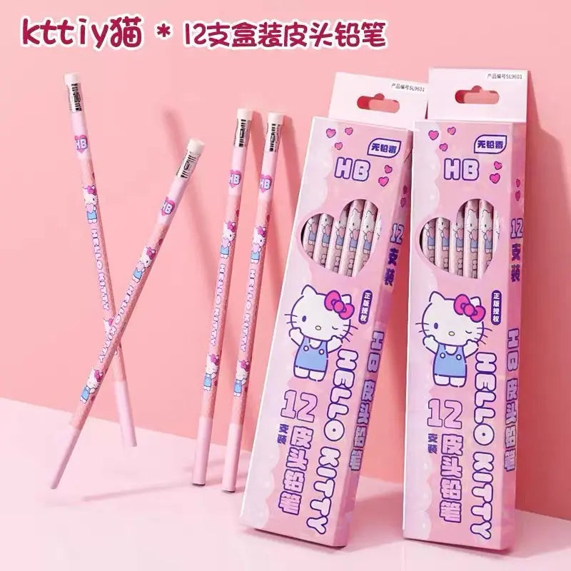HB Wooden Pencil Set (12 Pack) Cute School Writing Pencils with Eraser