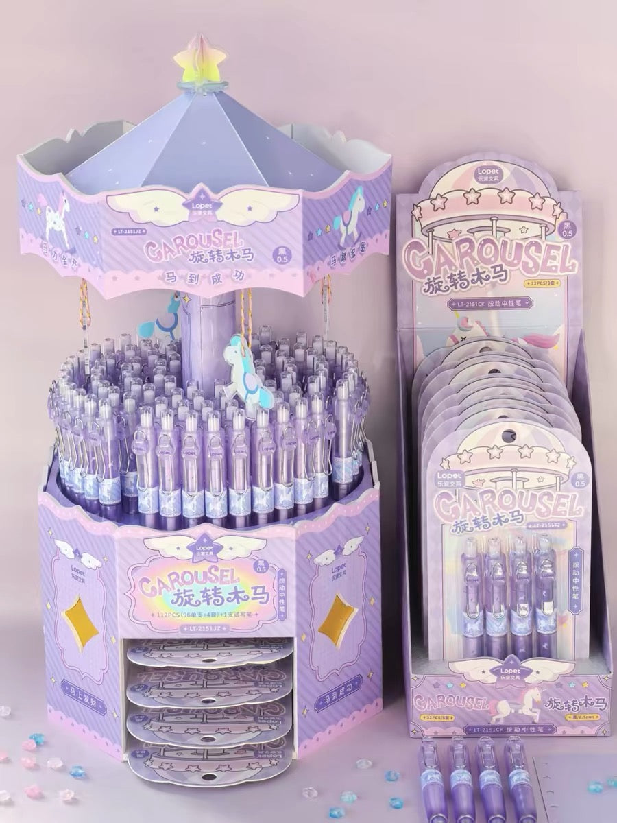 Carousel Unicorn Retractable Gel Pen 0.5mm Cute Kawaii Smooth Writing Pen