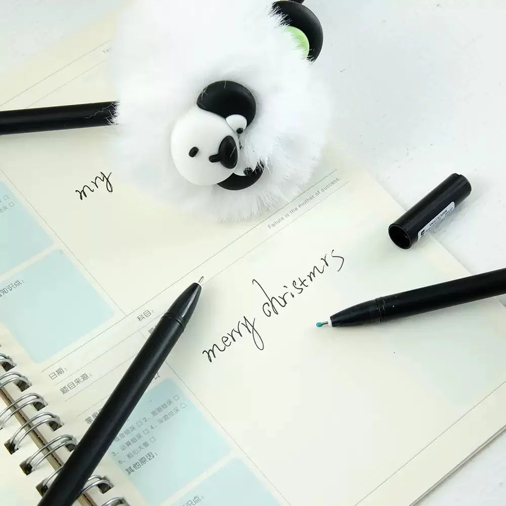 Cute Fluffy Panda Gel Pen 0.5mm Black Ink Kawaii Plush Writing Pen