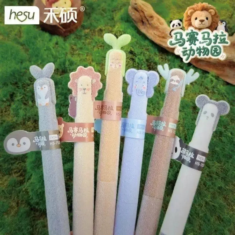 Cute Plush Animal Gel Pen 0.5mm Soft Fuzzy Kawaii Black Ink Pen