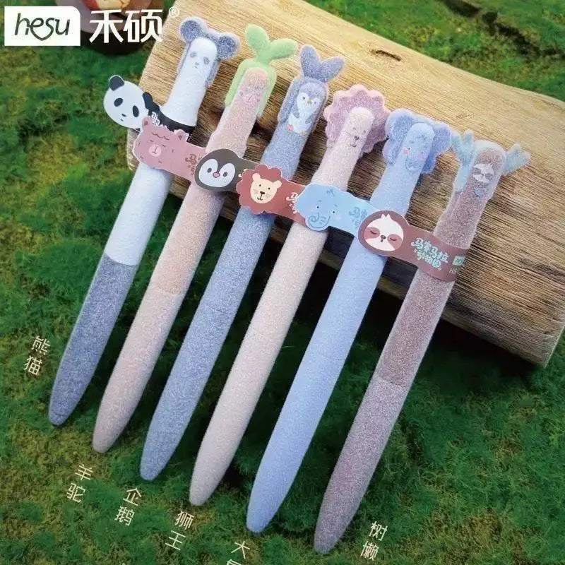 Cute Plush Animal Gel Pen 0.5mm Soft Fuzzy Kawaii Black Ink Pen