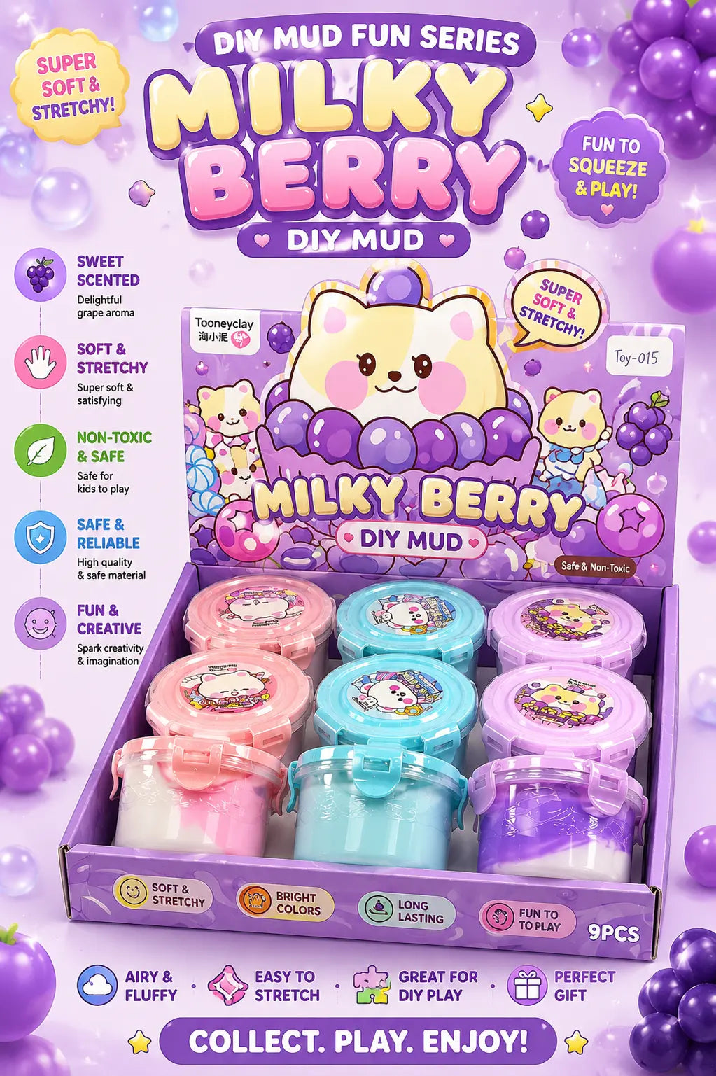 Milky Berry DIY Slime Bucket Soft Stretchy Scented Crystal Slime for Kids