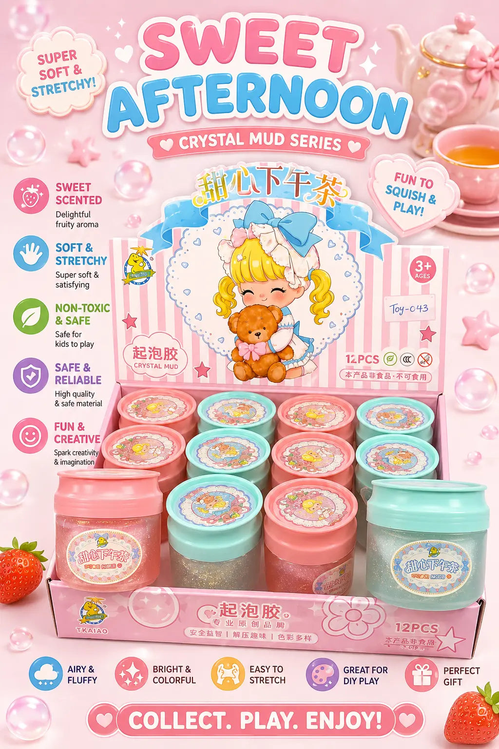 Strawberry Cream Crystal Slime Soft Stretchy Scented DIY Slime for Kids