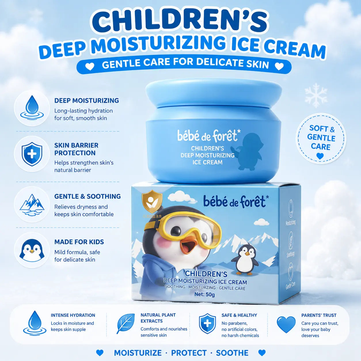 Children's Deep Moisturizing Ice Cream Cream Gentle Hydrating Skin Cream for Kids (50g)