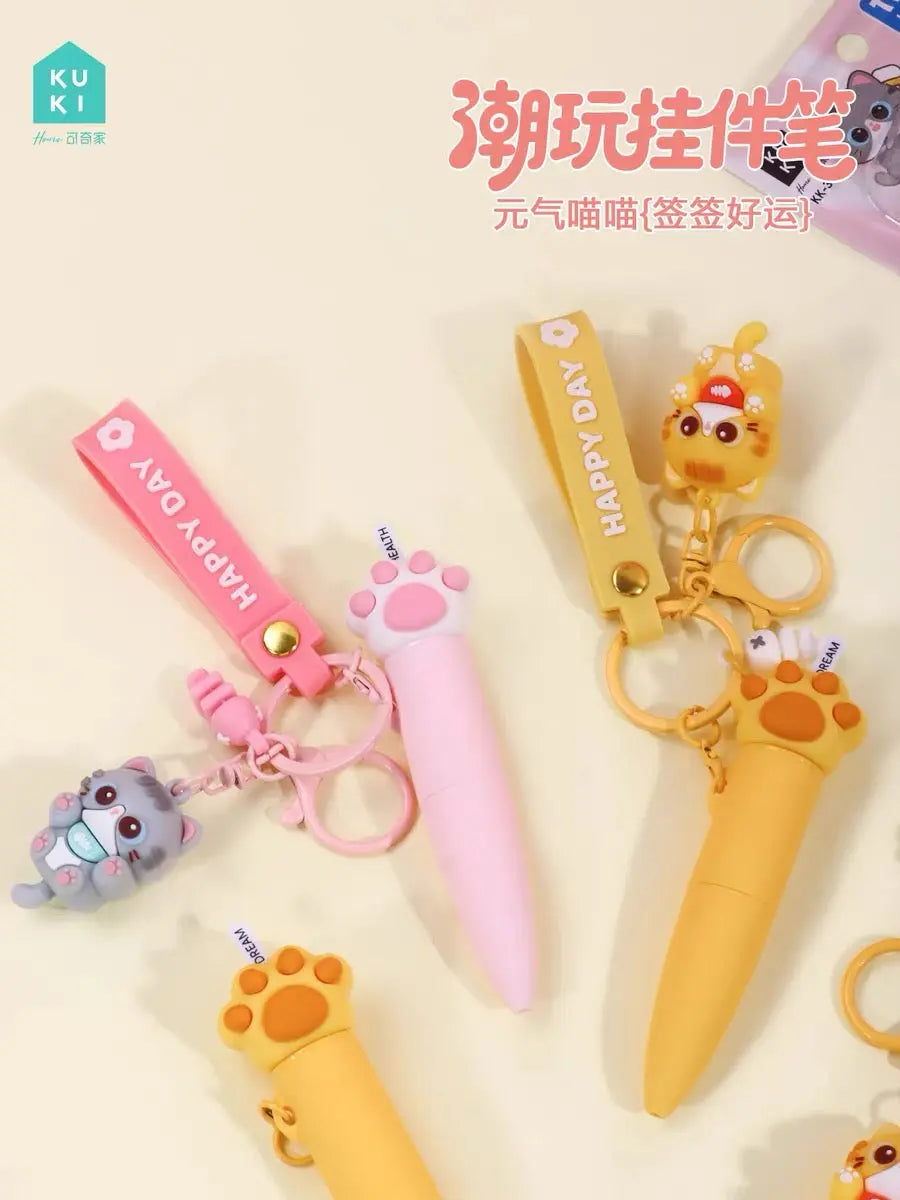 Energetic Cats Trendy Keychain Gel Pen Cute Cat Paw 0.4mm Black Ink Pen
