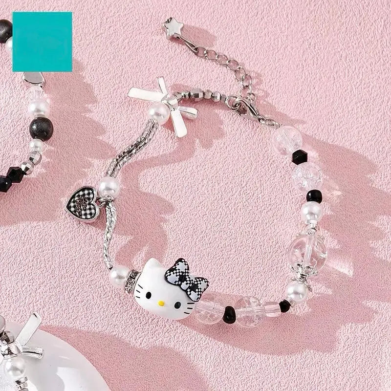 Black Bow Charm Bracelet Adjustable Beaded Bracelet