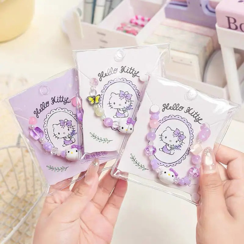 Cute Kitty Beaded Bracelet Kawaii Charm Stretch Bracelet for Kids