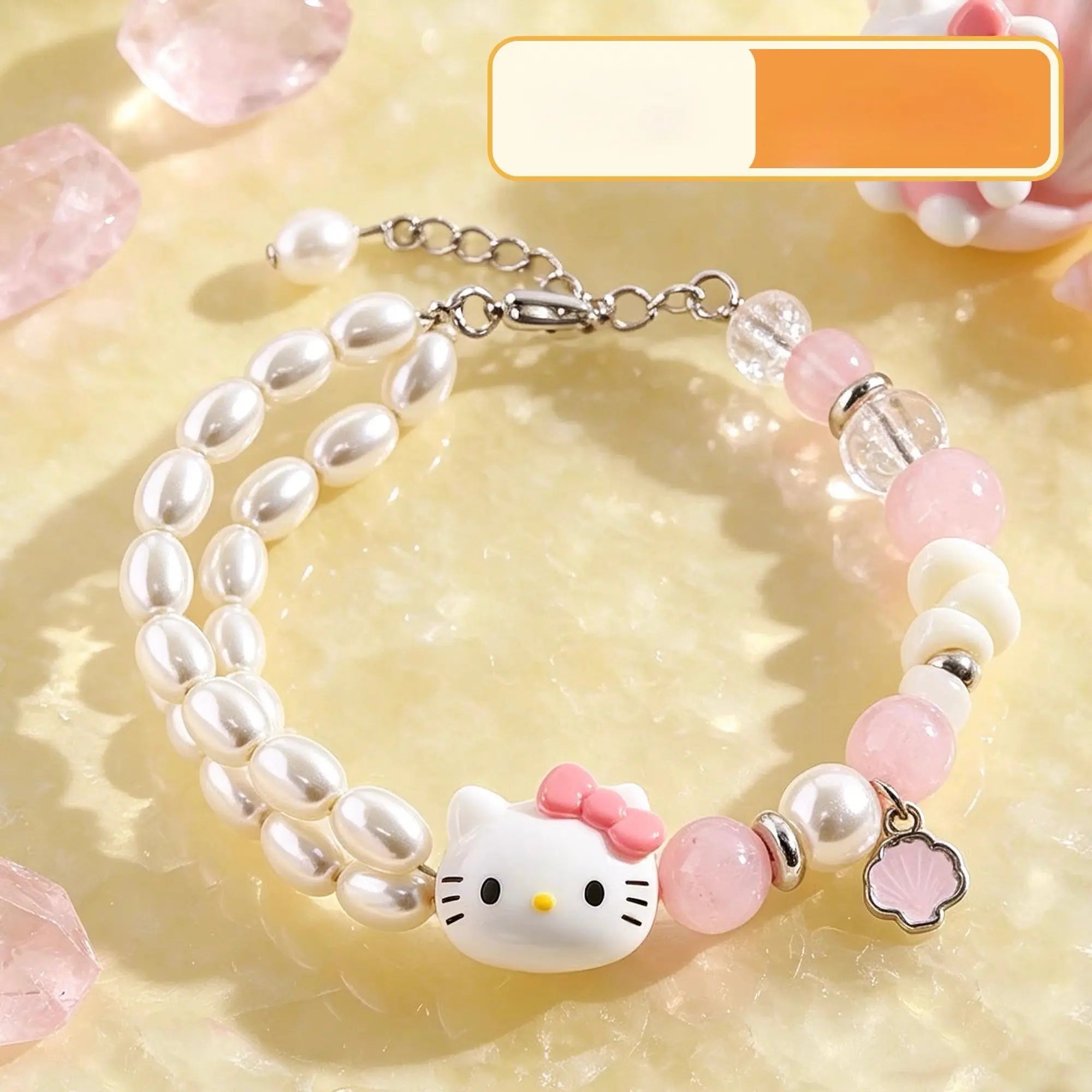 Cute Kitty Pearl Beaded Bracelet Kawaii Adjustable Charm Bracelet for Girls