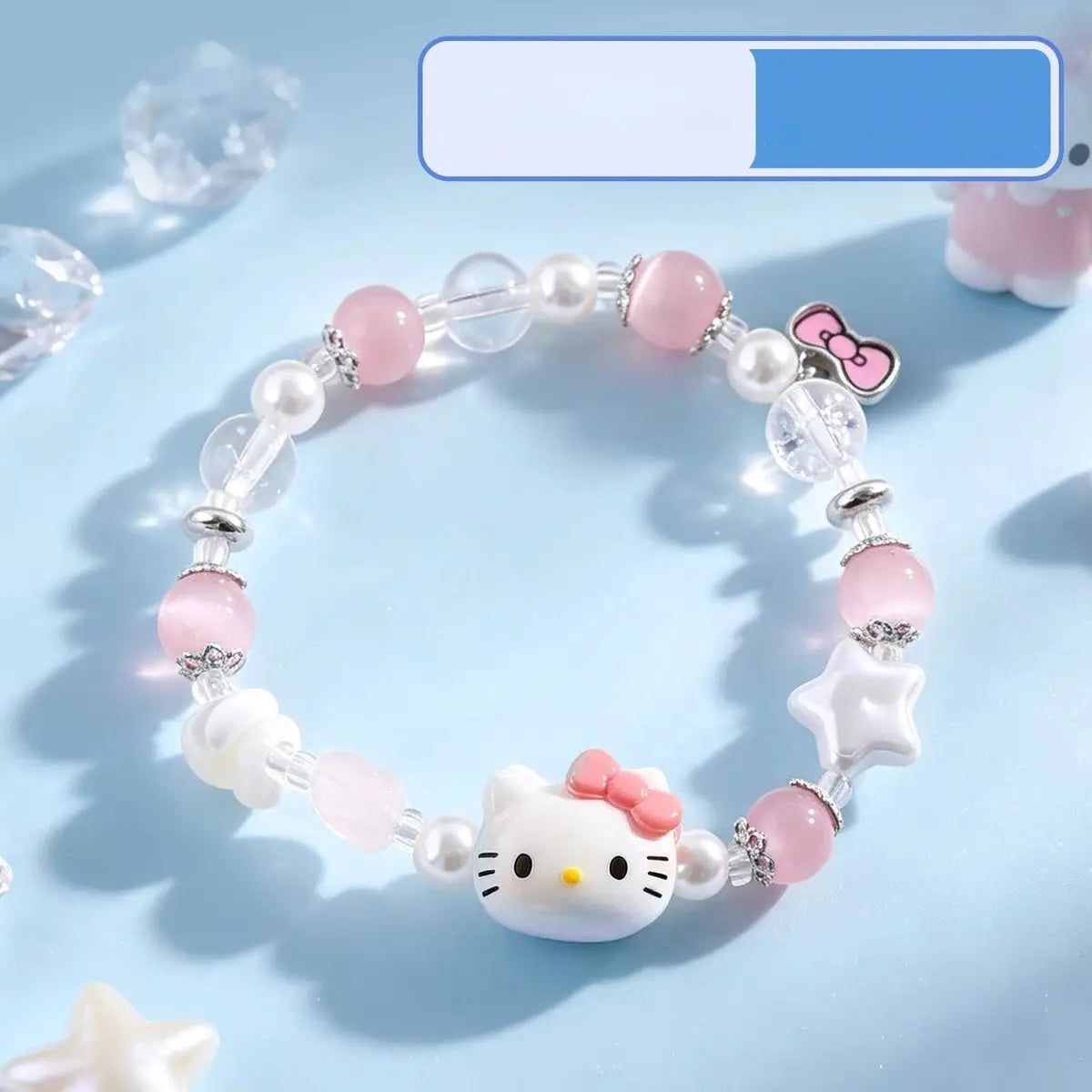Cute Kitty Pearl Beaded Bracelet Kawaii Adjustable Charm Bracelet for Girls