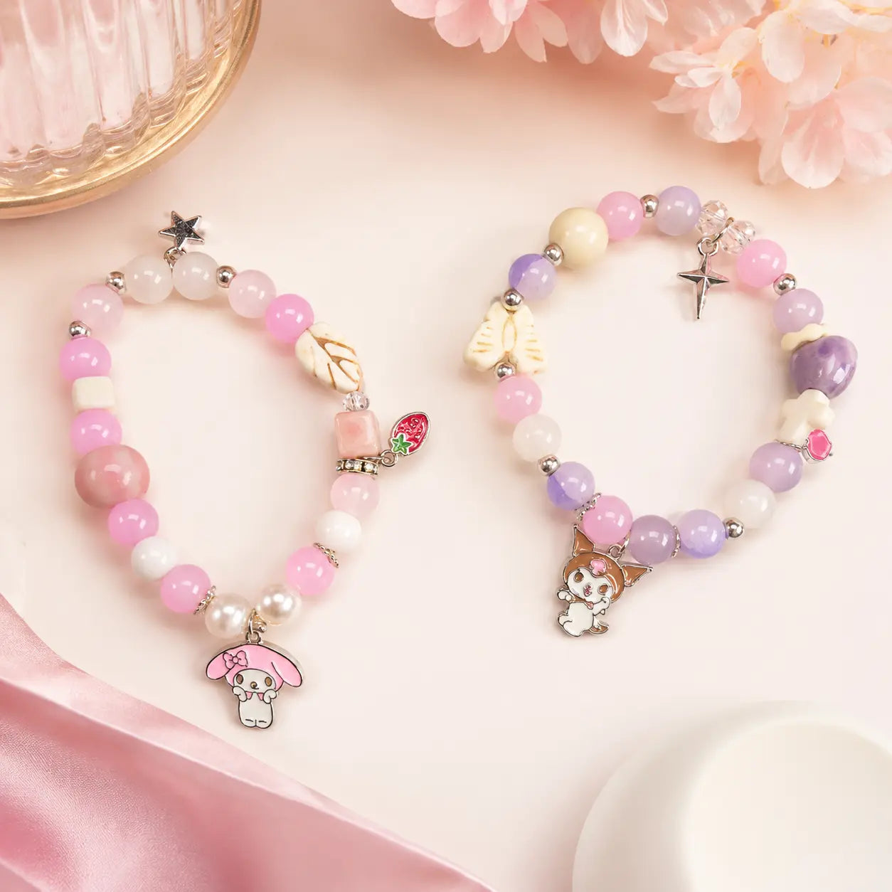 Character Beaded Bracelet for Kids Cute Stretch Charm Bracelet