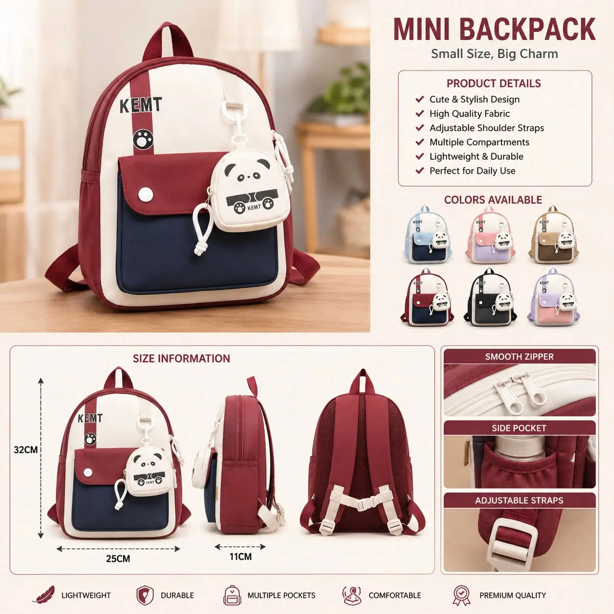 Mini Kids Backpack with Panda Coin Pouch Cute School & Travel Backpack for Girls & Boys