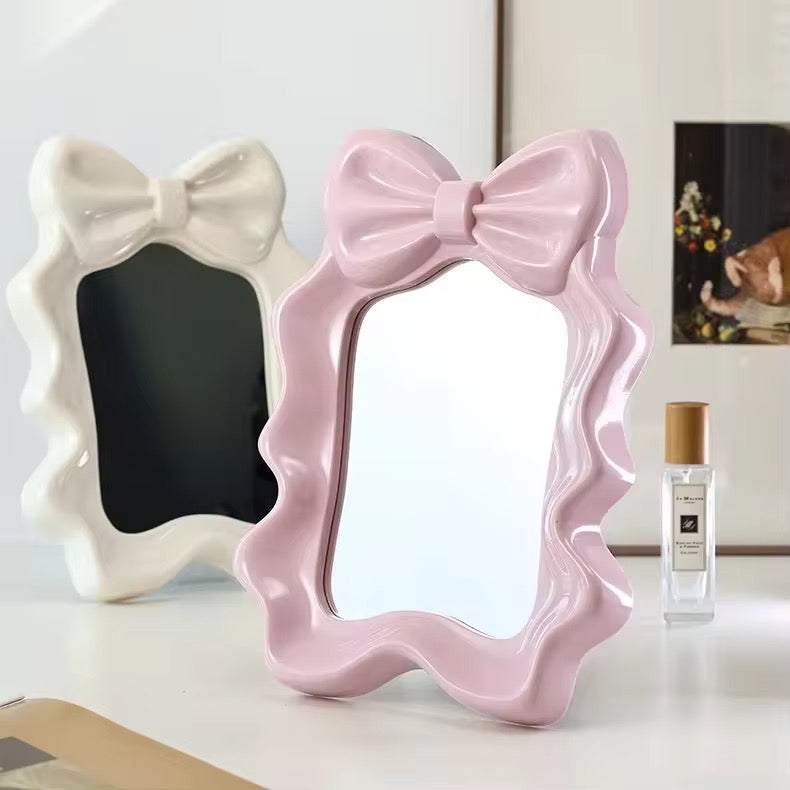 Luxury Bow Vanity Mirror Cute Desktop Makeup Mirror with Adjustable Stand & Wall Hook