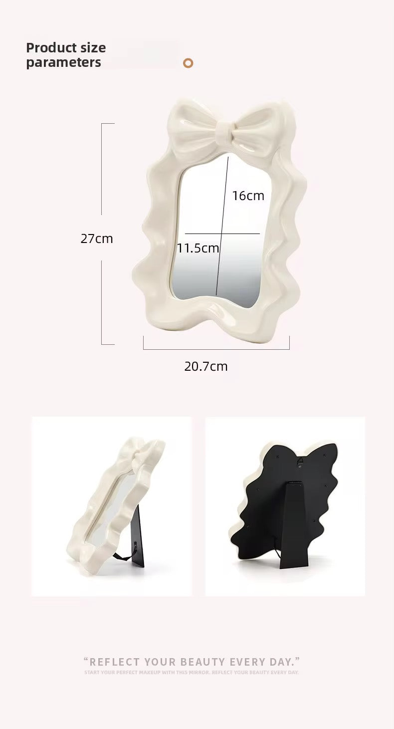 Luxury Bow Vanity Mirror Cute Desktop Makeup Mirror with Adjustable Stand & Wall Hook