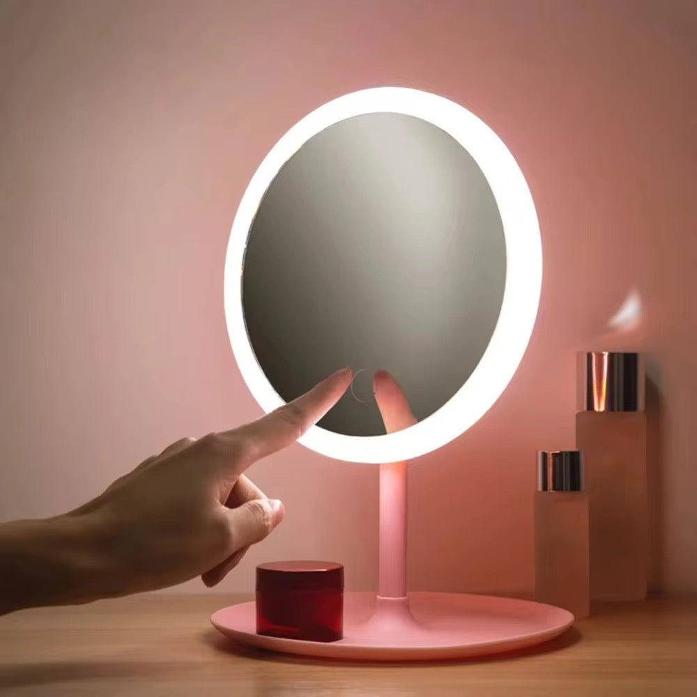 Rechargeable LED Makeup Mirror with Touch Sensor 3 Color Light Vanity Mirror with Storage Tray