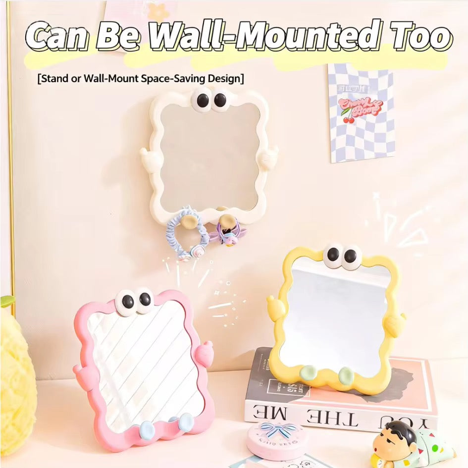 Cute Cartoon Wall Mounted Makeup Mirror with Phone Stand Multifunction Vanity Mirror
