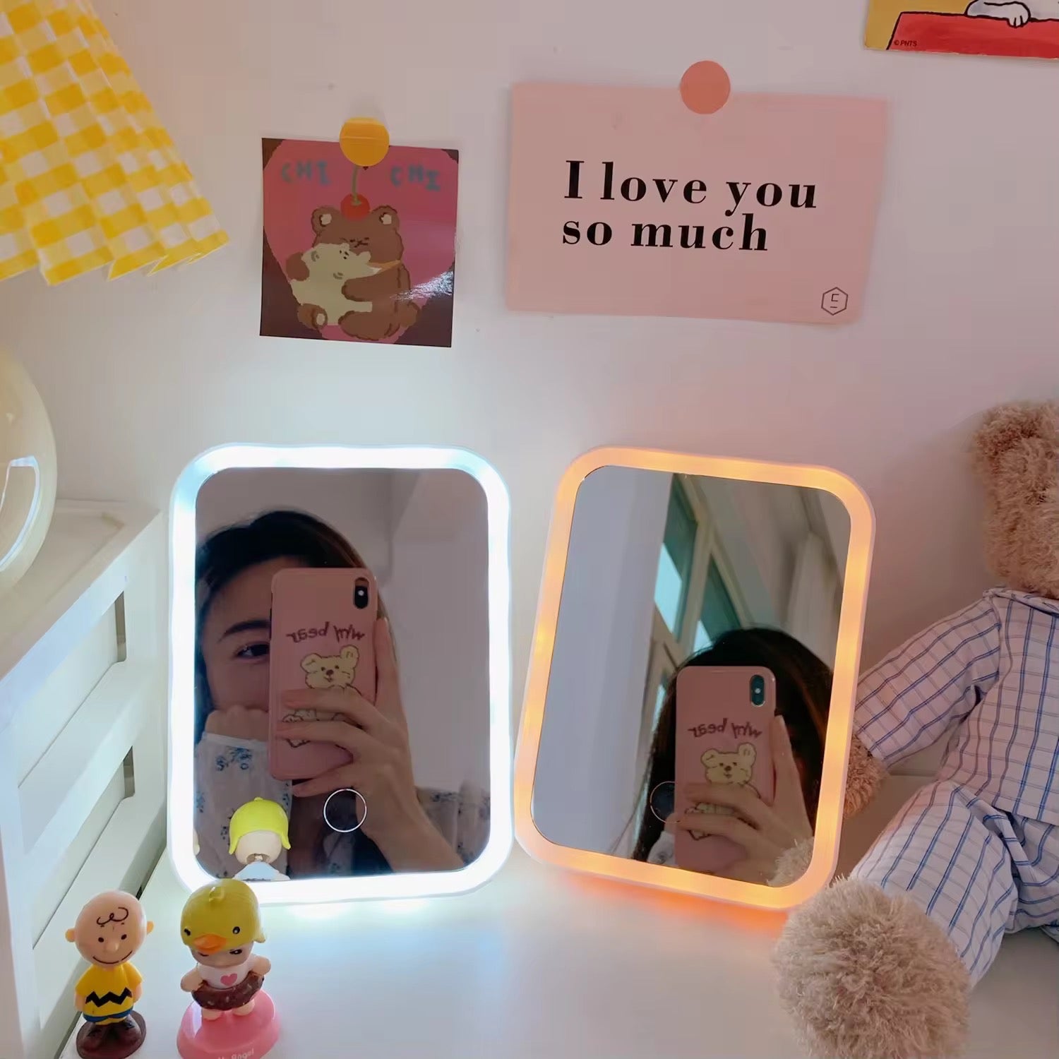 Rechargeable LED Vanity Makeup Mirror Touch Control 3 Color Light Mirror with Wall Mount