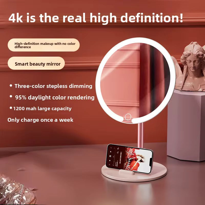 Rechargeable LED Makeup Mirror with Phone Holder 3 Color Touch Light Vanity Mirror