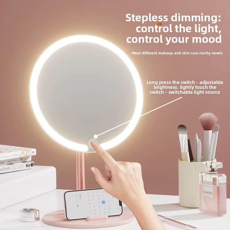 Rechargeable LED Makeup Mirror with Phone Holder 3 Color Touch Light Vanity Mirror