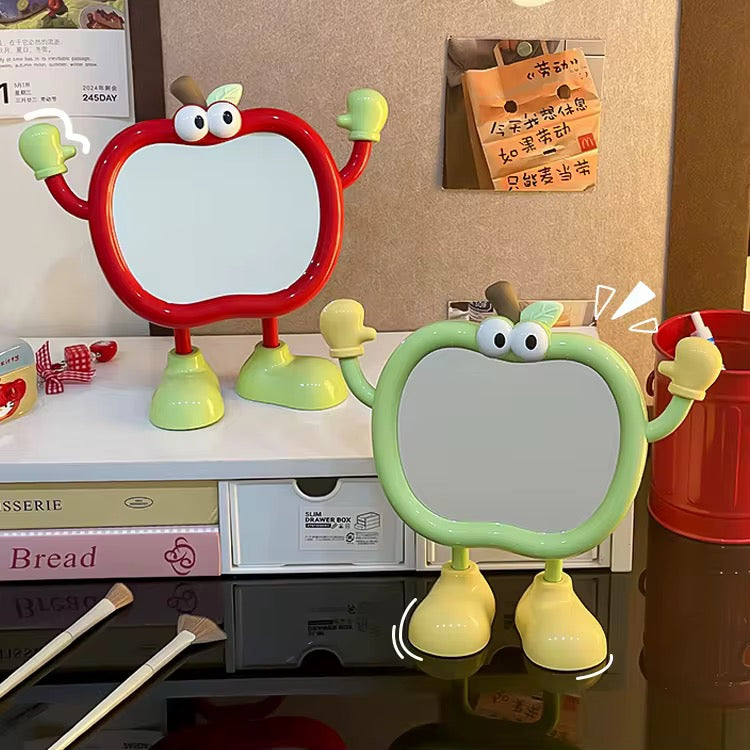 Cute Apple Cartoon Tabletop Makeup Mirror Adjustable Desktop Vanity Mirror