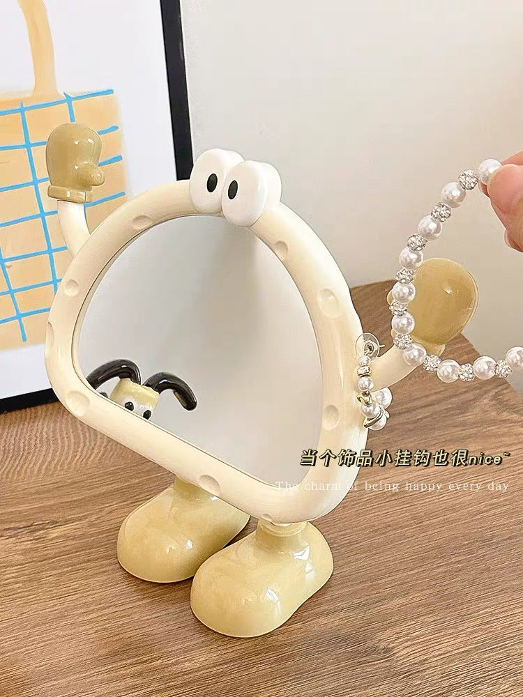 Cute Cartoon Standing Vanity Mirror Aesthetic Desktop Makeup Mirror with Jewelry Holder