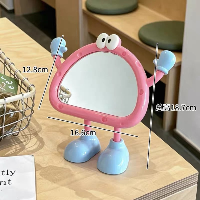 Cute Cartoon Standing Vanity Mirror Aesthetic Desktop Makeup Mirror with Jewelry Holder