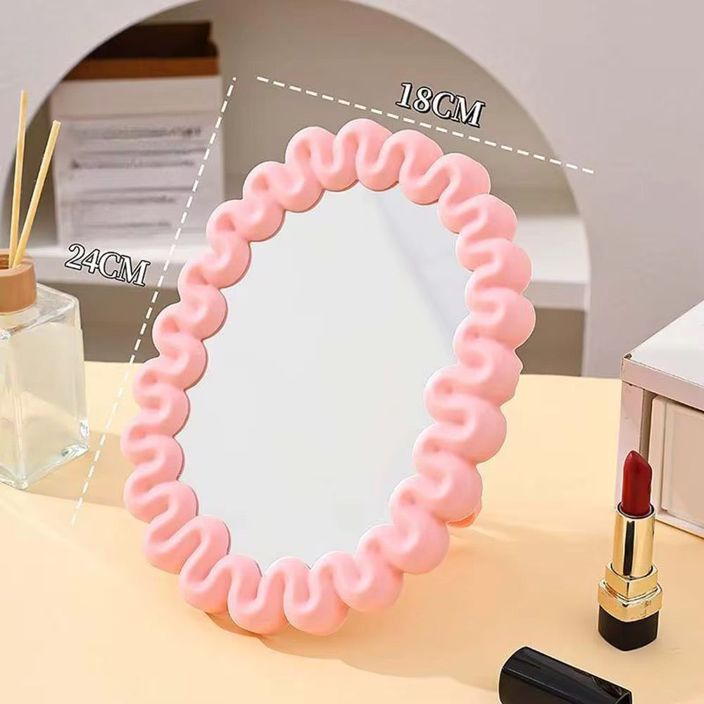 Cute Wavy Vanity Makeup Mirror Aesthetic Desktop Dressing Mirror
