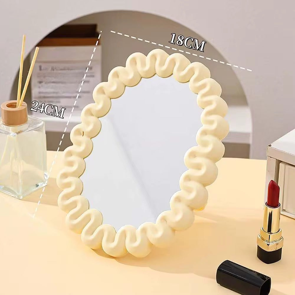 Cute Wavy Vanity Makeup Mirror Aesthetic Desktop Dressing Mirror