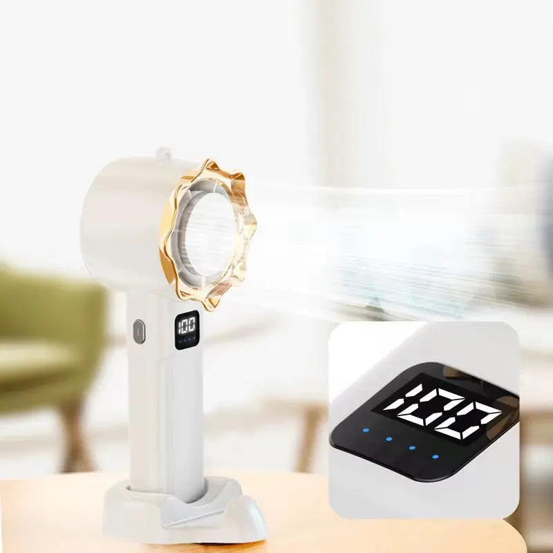 Rechargeable Handheld Turbo Fan with Digital Display & Stand