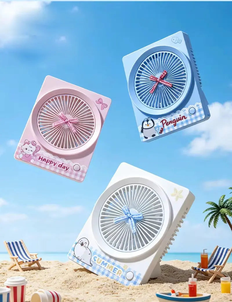 Cute Penguin Mini Portable Desk Fan 3 Speed Adjustable