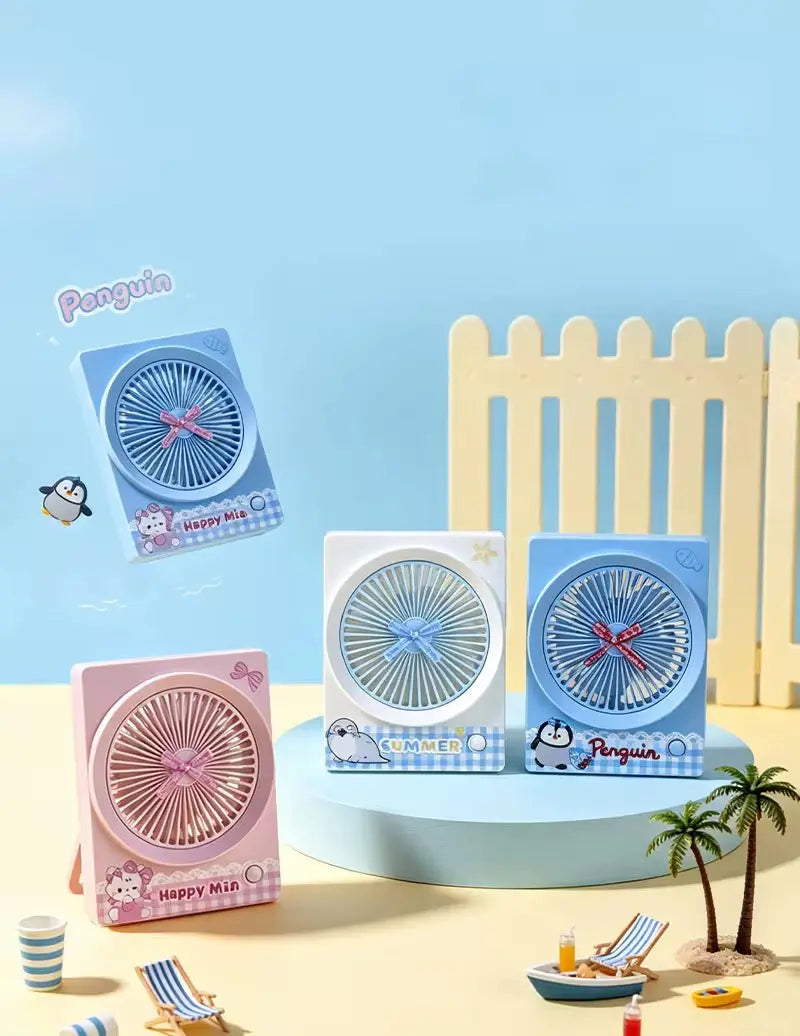 Cute Penguin Mini Portable Desk Fan 3 Speed Adjustable