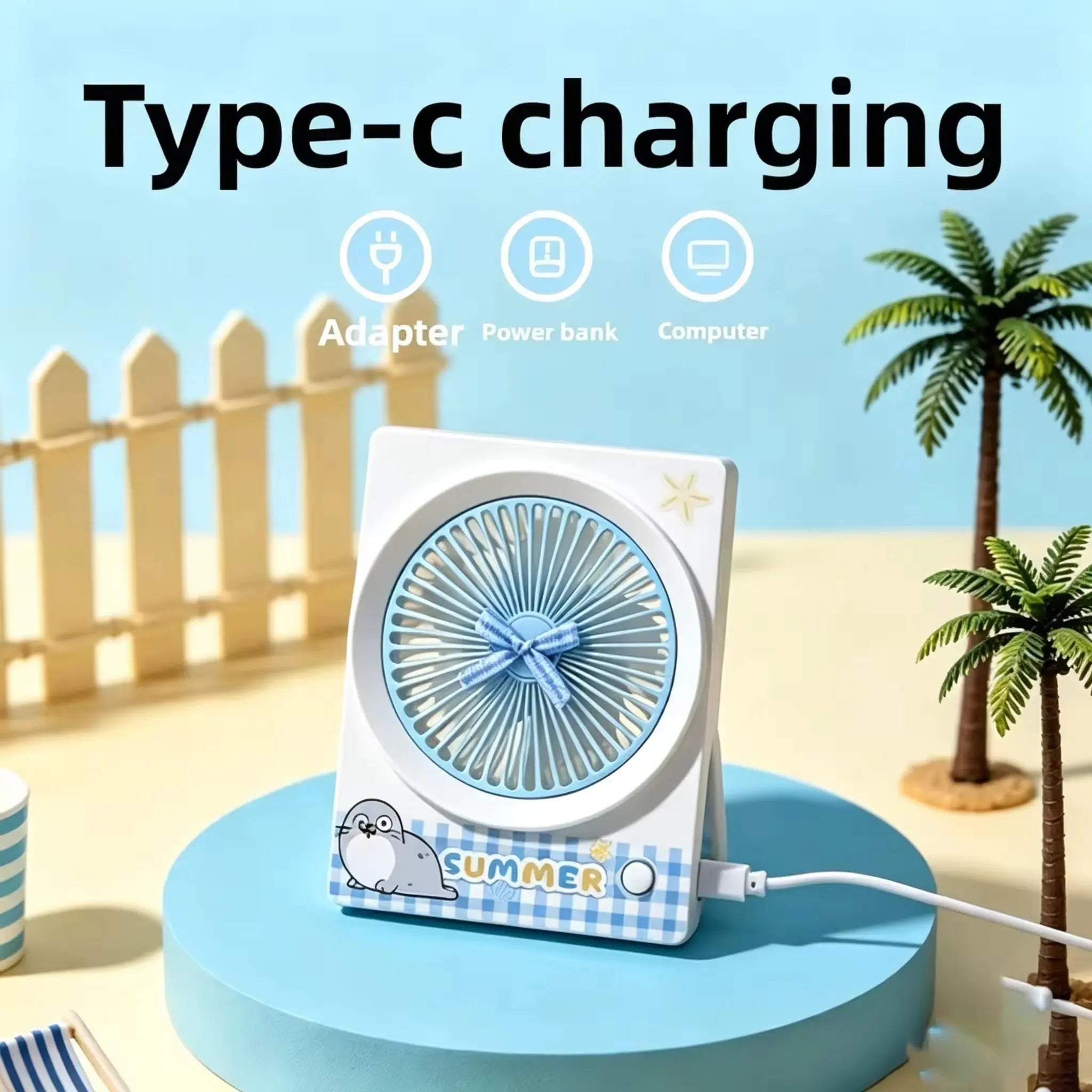 Cute Penguin Mini Portable Desk Fan 3 Speed Adjustable