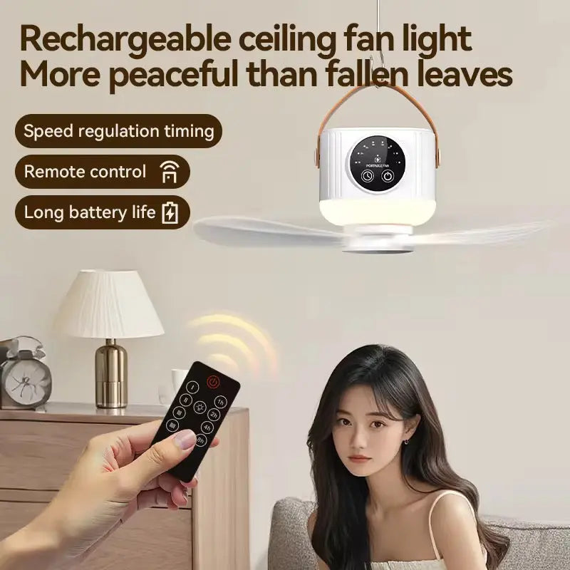 4-in-1 Rechargeable Portable Ceiling Fan with Light, Remote & Tripod Stand