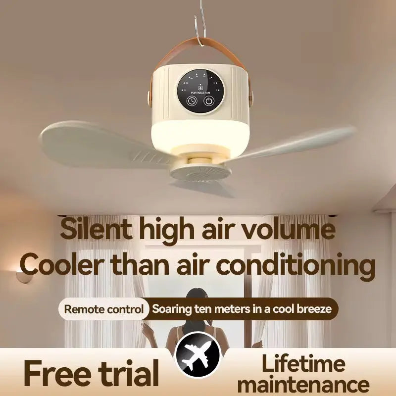 4-in-1 Rechargeable Portable Ceiling Fan with Light, Remote & Tripod Stand